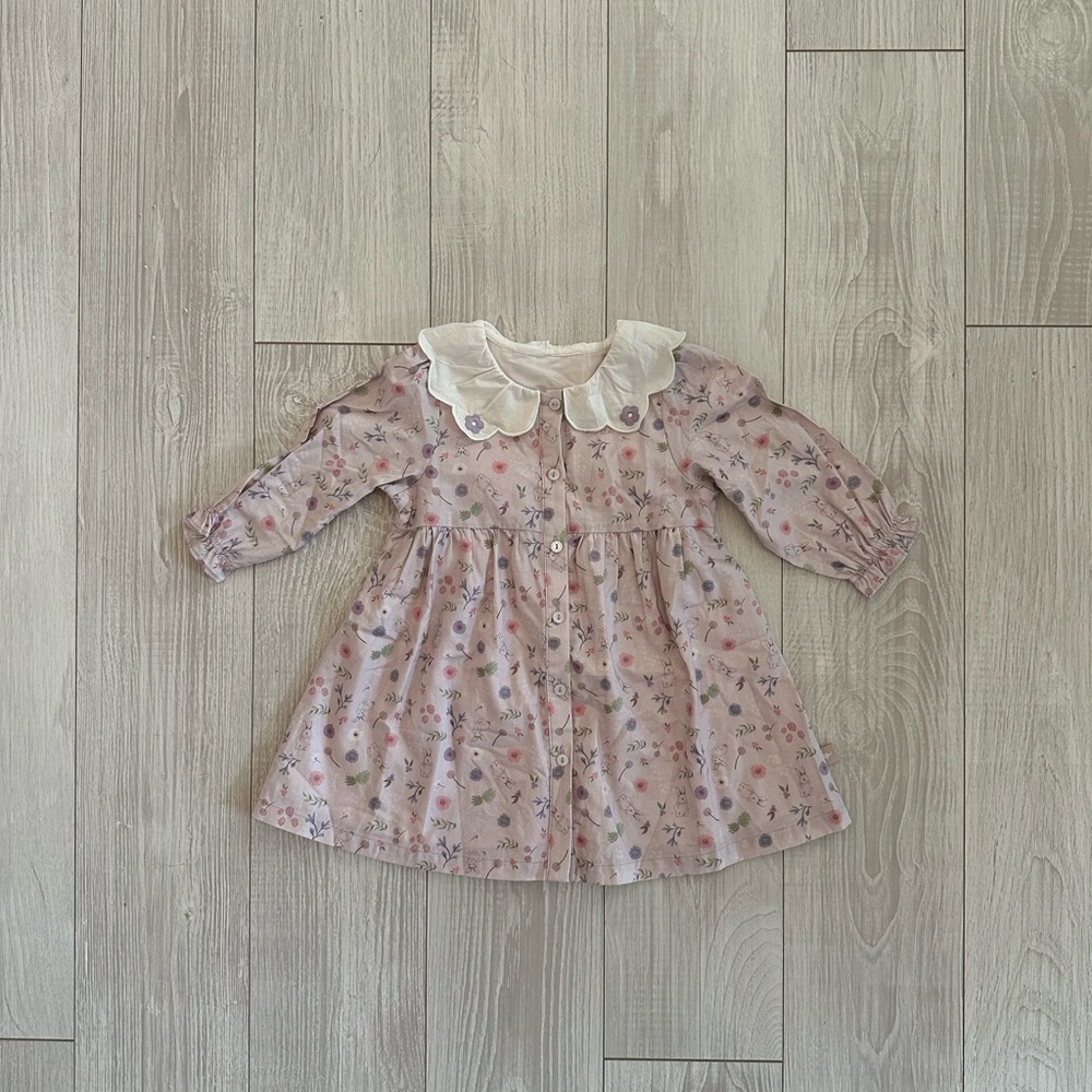 Floral Long Sleeve Dress with White Collar